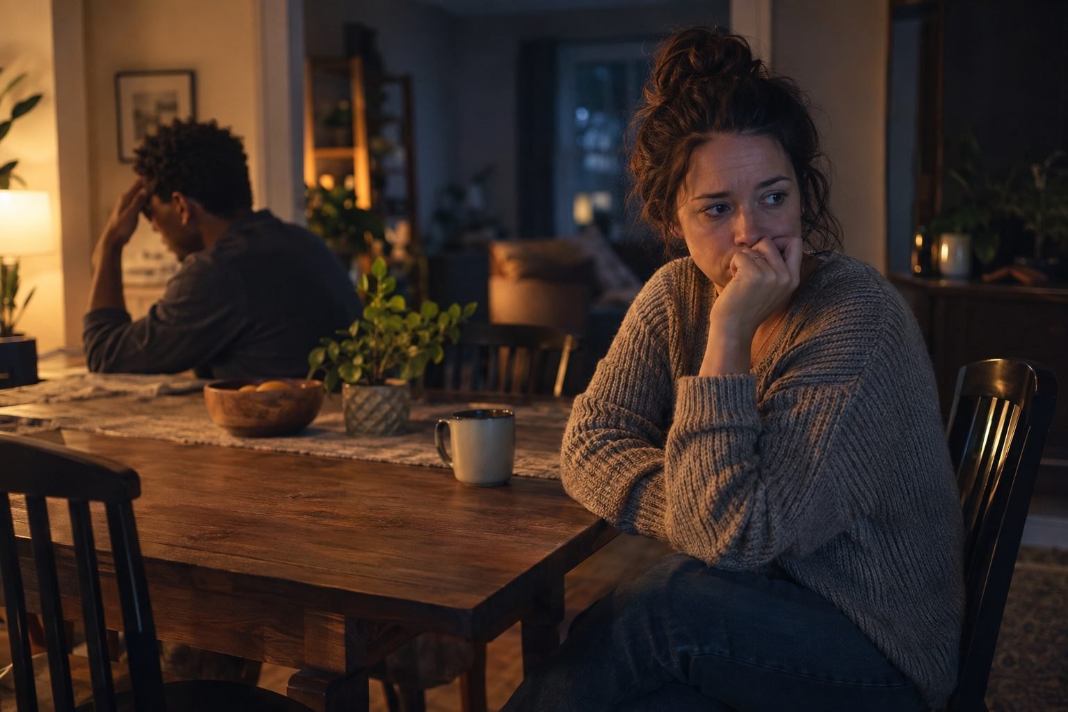 A young adult reflecting after a tense conversation at home
