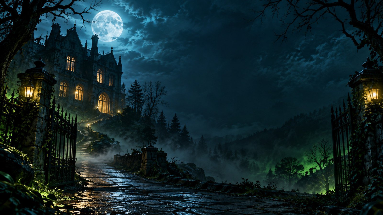 Moonlit path and haunted mansion illustrating how to break destructive habits and unhealthy patterns