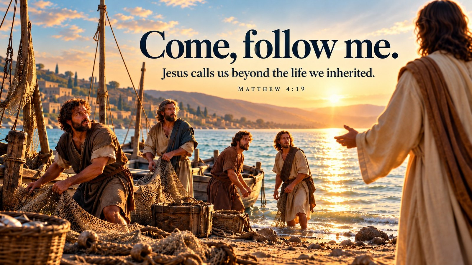 Illustration of Jesus calling fishermen to follow Him, based on Matthew 4:19